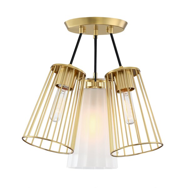 Designers Fountain Liana 19 in. 4-Light Brushed Gold Glam Semi Flush Mount with Etched Glass and Wire Cage Shades D328M-SF-BG - main